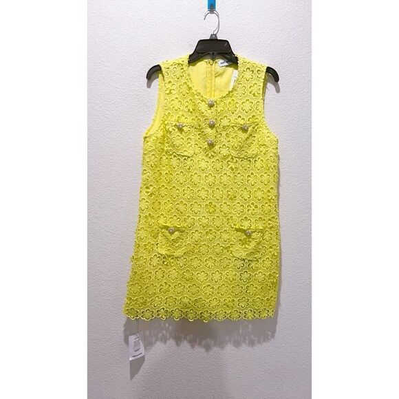 Self Portrait Lime Daisy Guipure Mini Dress US10 - Picture 7 of 10